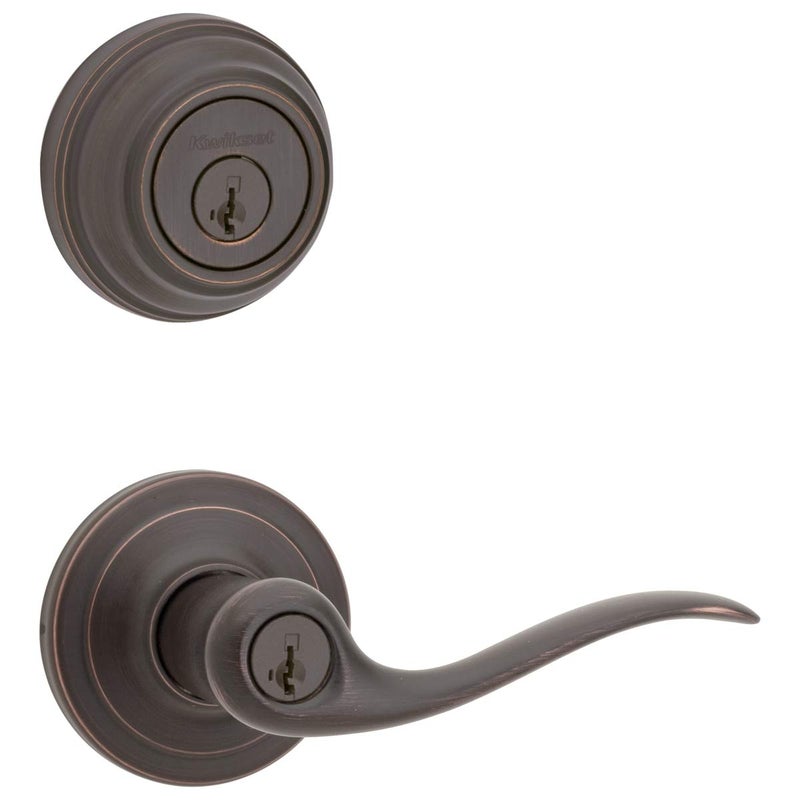 Kwikset 991 Tustin Entry Lever and Single Cylinder Deadbolt Combo Pack featuring SmartKey in Venetian Bronze (99910-041) - Image 1